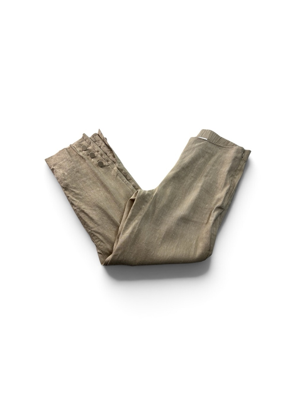 J. Jill Linen Stretch Tan Cropped Pants Linen Blend Buttoned Slit Legs Size XS